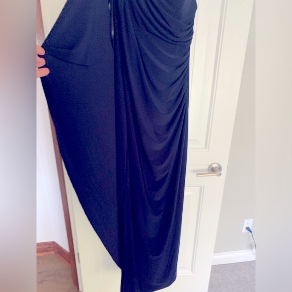 Ladies Dark Navy 1 shoulder Evening Dress - Picture 4 of 7